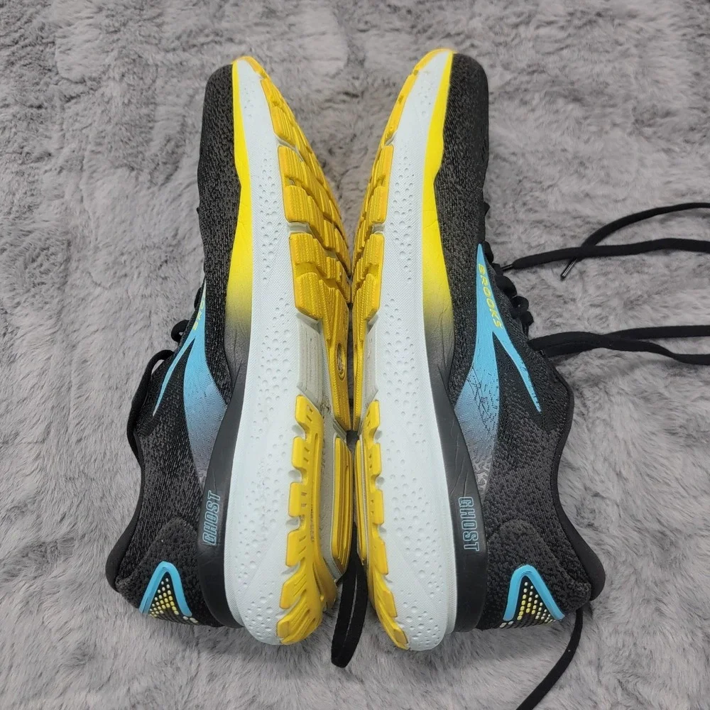 Brooks Ghost 16 Shoes Mens 10 Black Blue Yellow‎ Road Running Sneakers